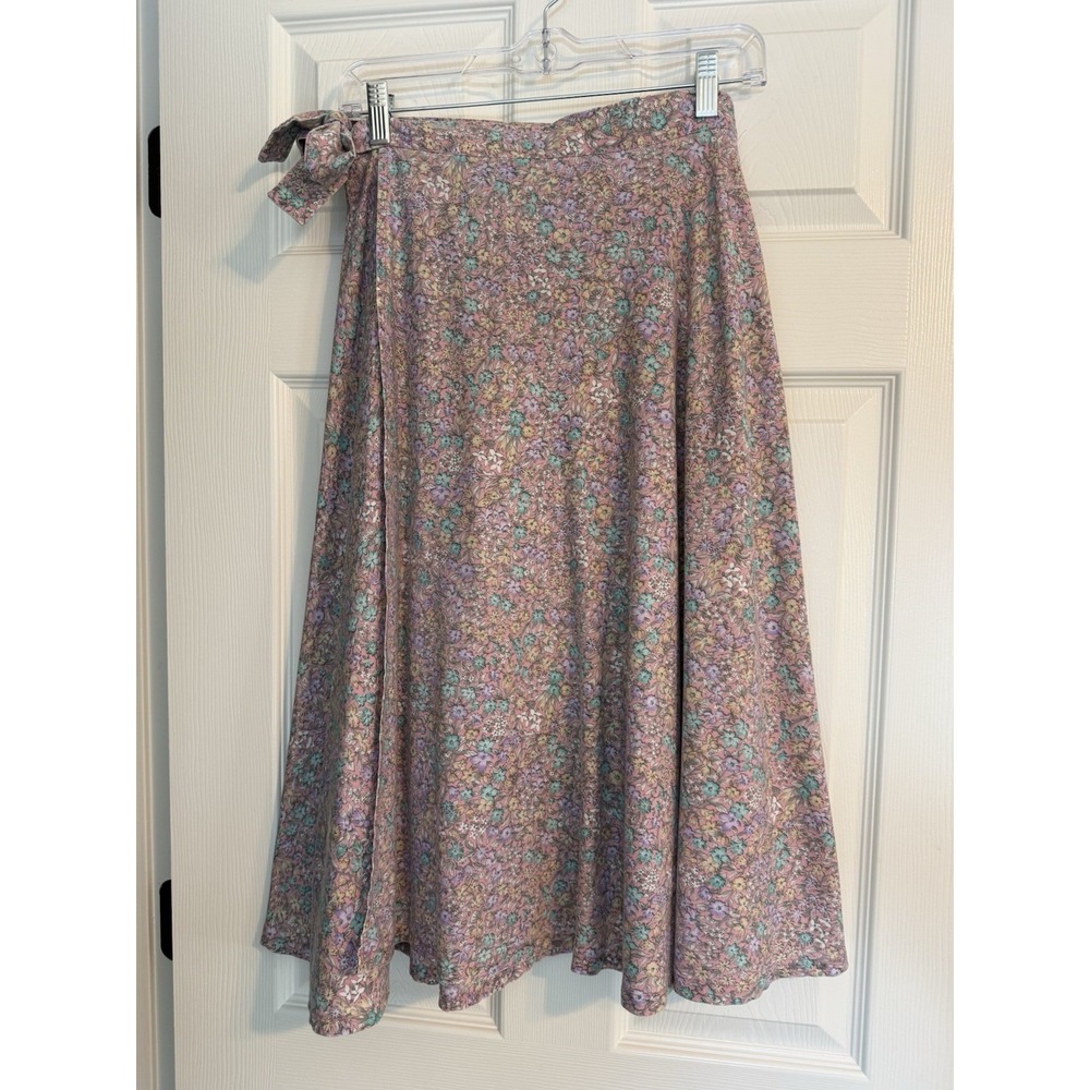 Vintage Floral Wrap Midi Skirt Sz 8 Womens Cottagecore Prairie Ditsy Floral Boho - Picture 8 of 10